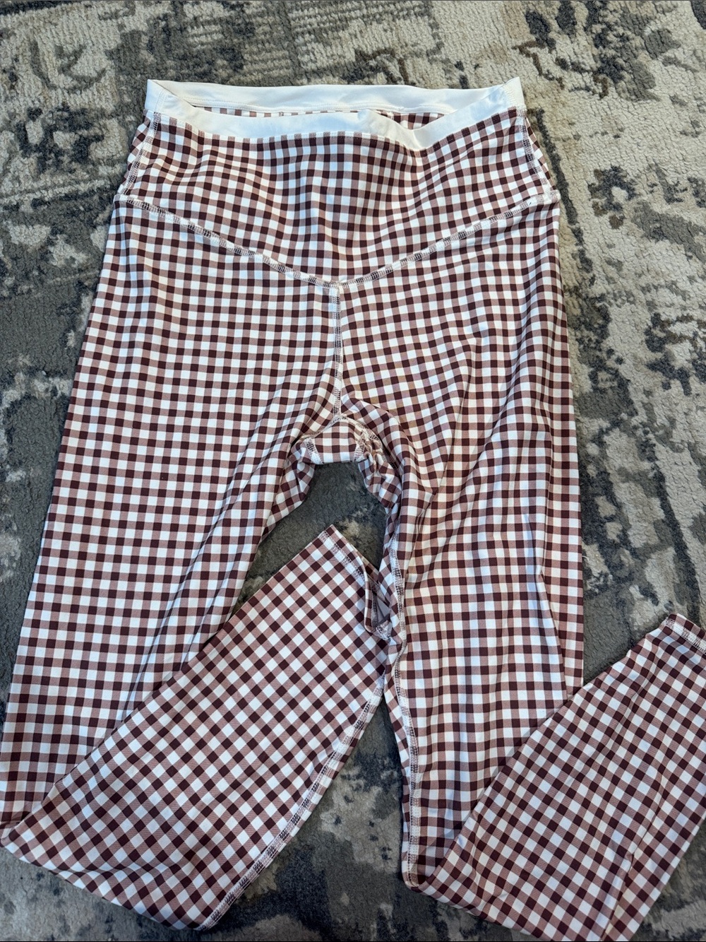 Gingham Active Leggings - White & Brown